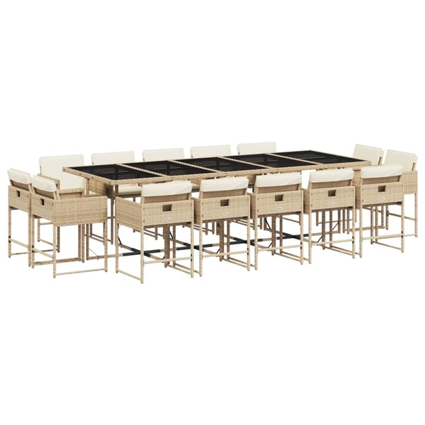 vidaXL spisebordssæt til haven 15 dele med hynder polyrattan beige