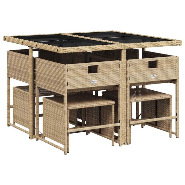 vidaXL spisebordssæt til haven 9 dele med hynder polyrattan beige