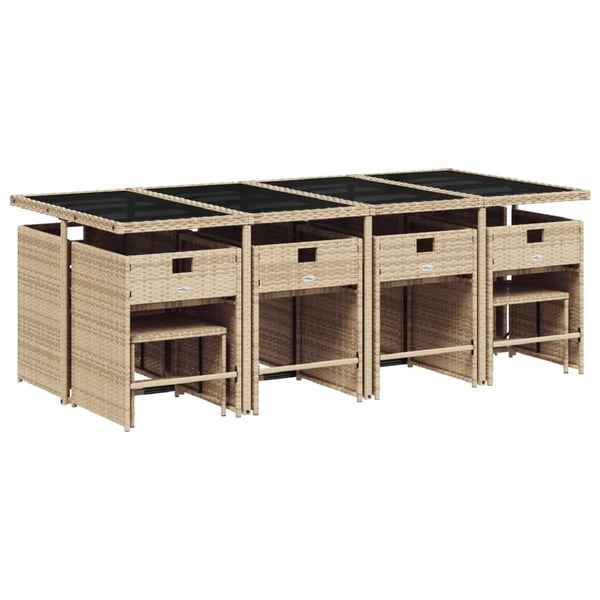 vidaXL spisebordssæt til haven 13 dele med hynder polyrattan beige