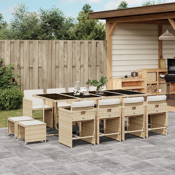 vidaXL spisebordssæt til haven 13 dele med hynder polyrattan beige