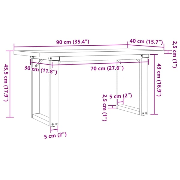 vidaXL Salongbord O-ramme 90x40x45,5 cm heltre furu og stål