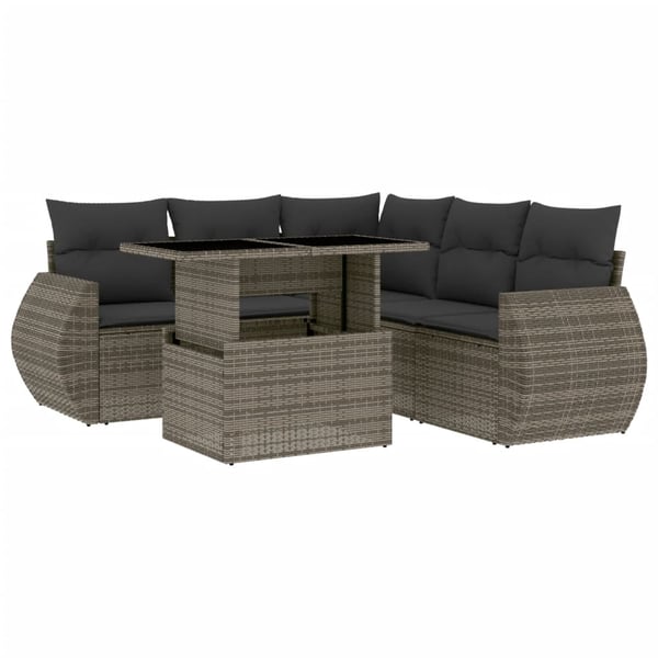 vidaXL sofasæt til haven 6 dele med hynder polyrattan grå