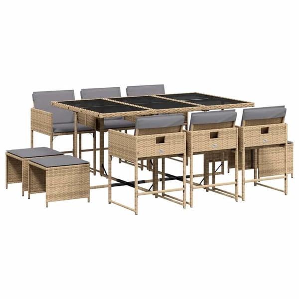 vidaXL spisebordssæt til haven 11 dele med hynder polyrattan beige
