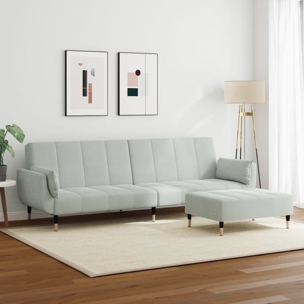 vidaXL 2-personers sovesofa med fodskammel velour lysegrå