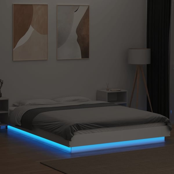 vidaXL Sengeramme med LED-lys hvit 120x190 cm konstruert tre
