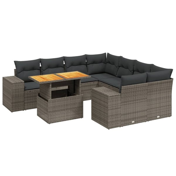 vidaXL sofasæt til haven 9 dele med hynder polyrattan grå