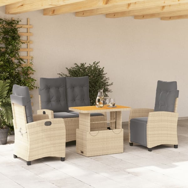 vidaXL spisebordssæt til haven 4 dele med hynder polyrattan beige
