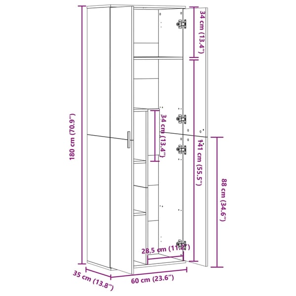 vidaXL Highboard sonoma eik 60x35x180 cm konstruert tre