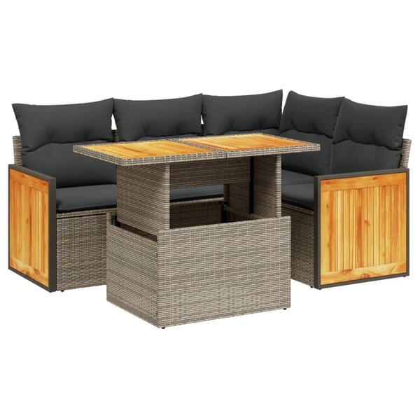 vidaXL sofasæt 5 dele med hynder polyrattan grå