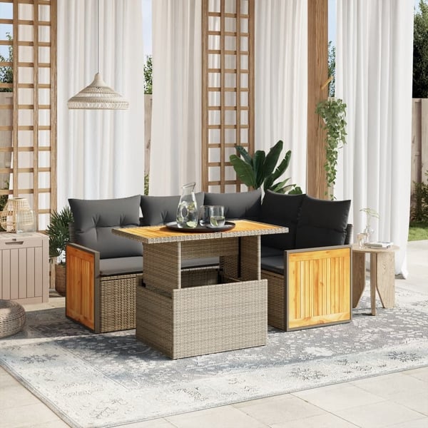 vidaXL sofasæt 5 dele med hynder polyrattan grå