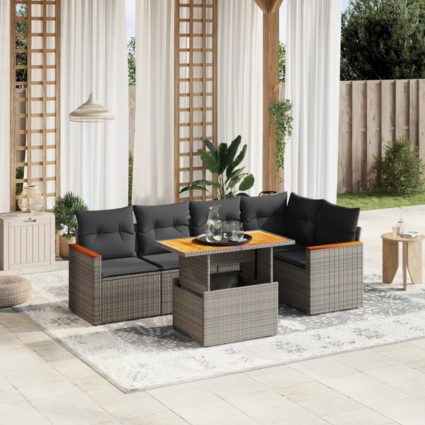 vidaXL sofasæt til haven 6 dele med hynder polyrattan grå