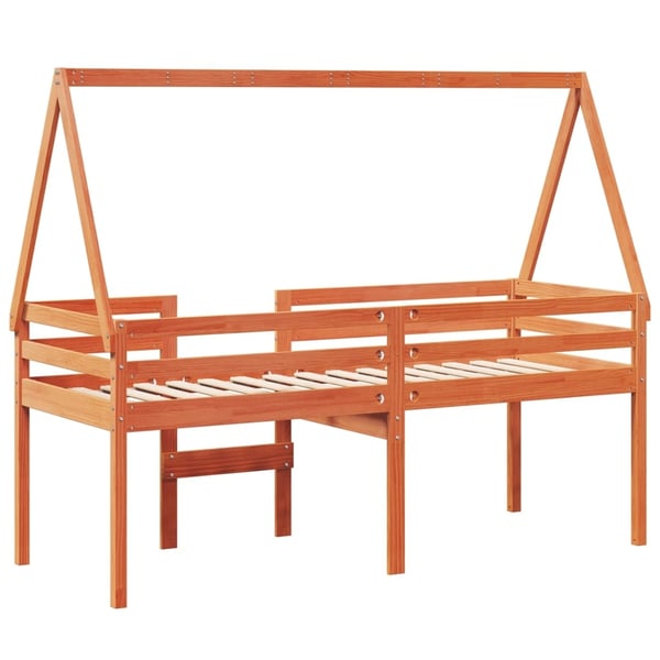 vidaXL Høyseng med tak voksbrun 90x190 cm heltre furu
