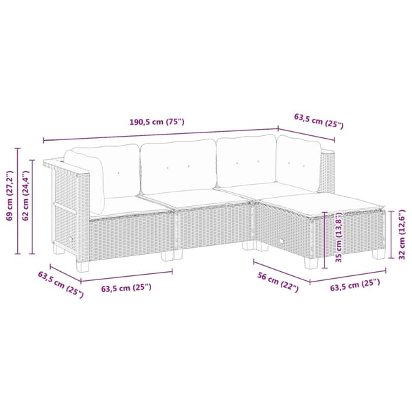 vidaXL sofasæt til haven 4 dele med hynder polyrattan sort