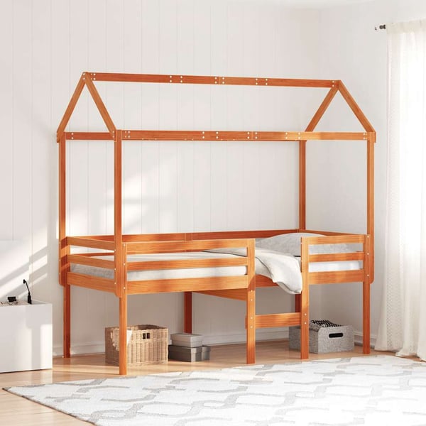 vidaXL Høyseng med tak voksbrun 80x200 cm heltre furu