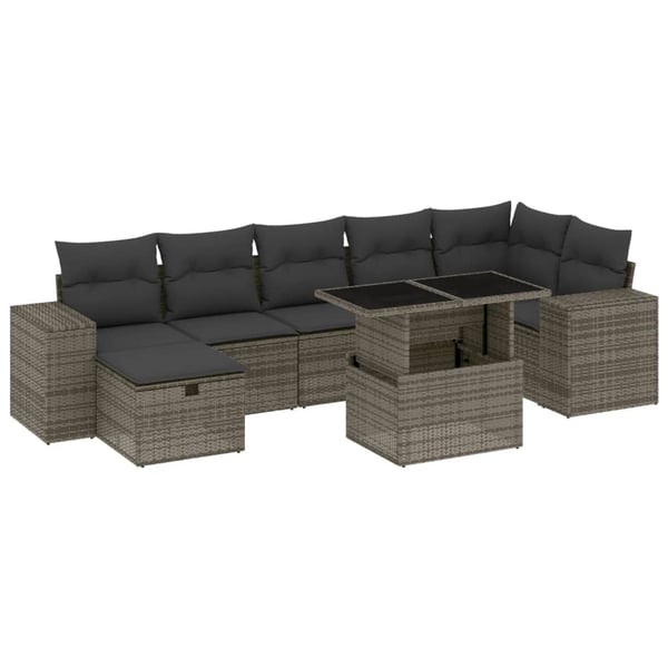 vidaXL sofasæt til haven 8 dele med hynder polyrattan grå