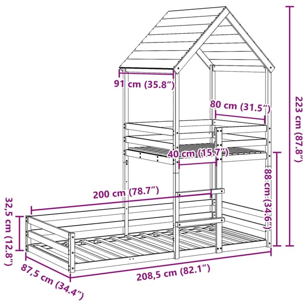 vidaXL Barneseng med tak voksbrun 80x200 cm heltre furu