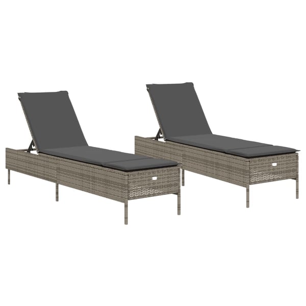 vidaXL liggestole 2 stk. med hynder polyrattan lysegrå