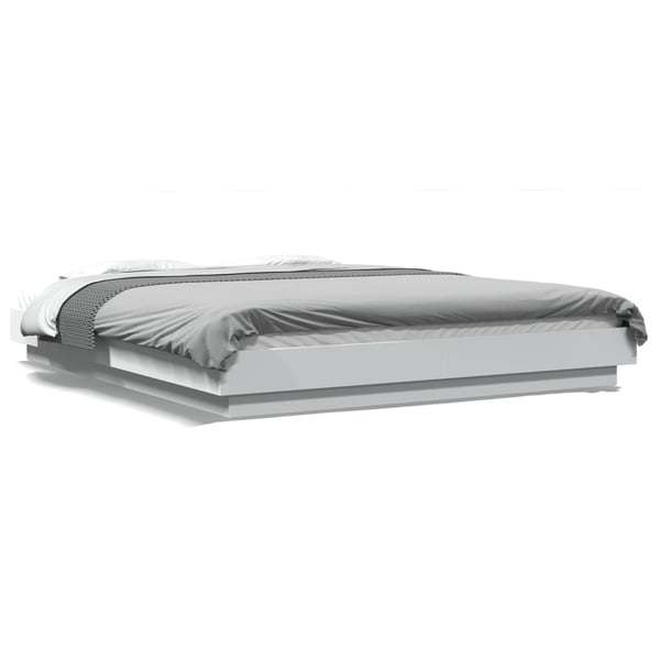 vidaXL Sengeramme med LED-lys hvit 150x200 cm konstruert tre