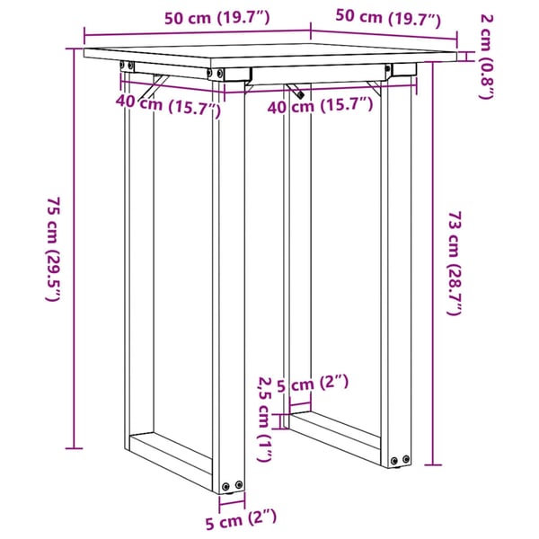 vidaXL Spisebord O-ramme 50x50x75 cm heltre furu og stål