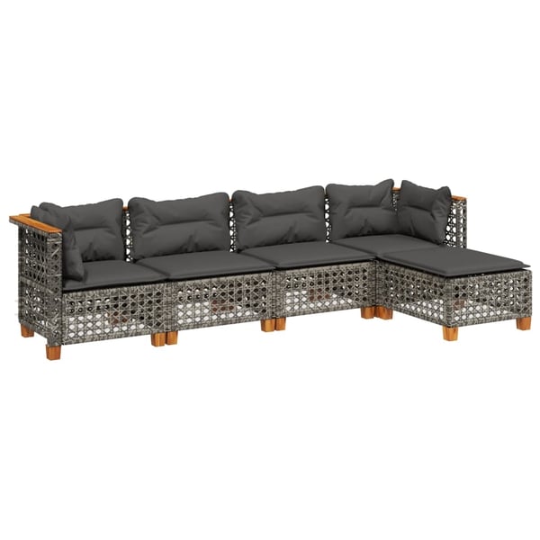vidaXL sofasæt 5 dele med hynder polyrattan grå