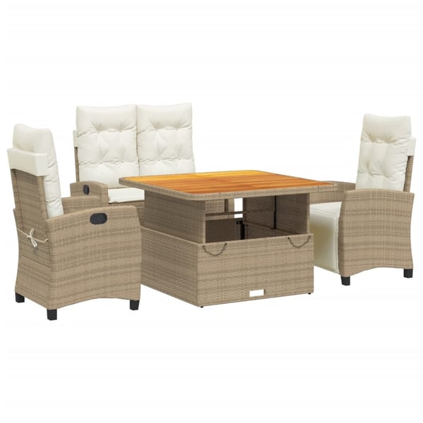 vidaXL spisebordssæt til haven 4 dele med hynder polyrattan beige