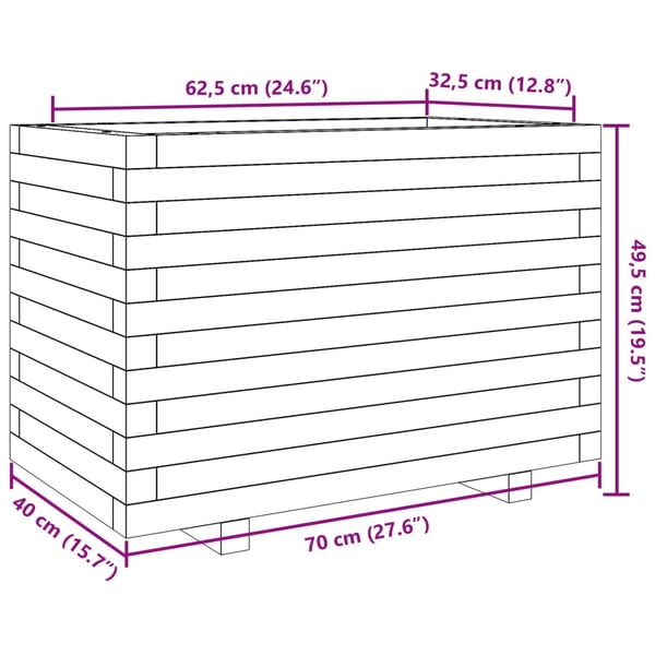 vidaXL Plantekasse hvit 70x40x49,5 cm heltre furu