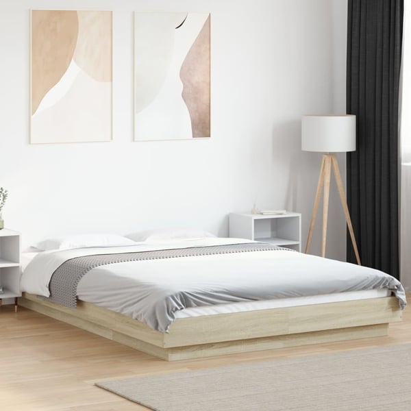 vidaXL Sengeramme med LED-lys sonoma eik 120x190 cm konstruert tre