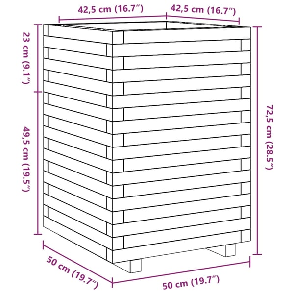 vidaXL Plantekasse voksbrun 50x50x72,5 cm heltre furu