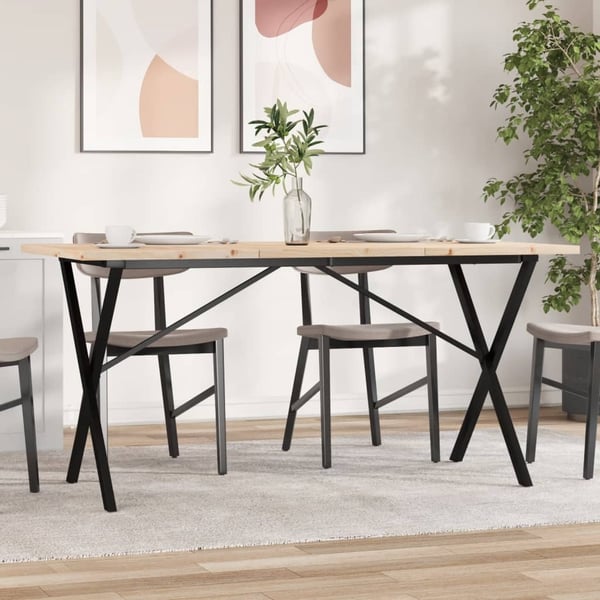vidaXL Ruokapöytä X-runko 140x80x75,5 cm täysi mänty ja terästä