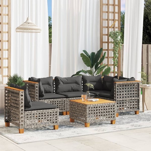 vidaXL sofasæt til haven 6 dele med hynder polyrattan grå