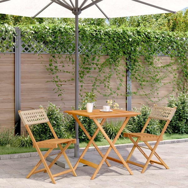 vidaXL bistrosæt 3 dele polyrattan og massivt træ beige