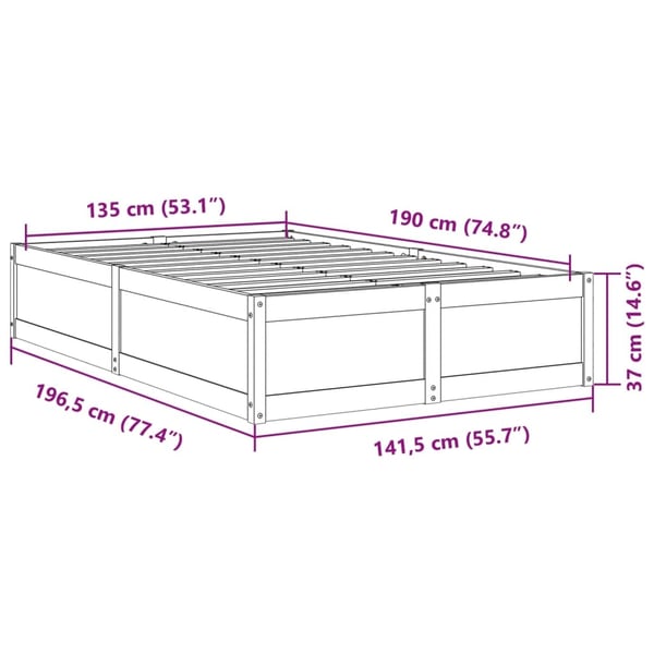 vidaXL Sengeramme uten madrass brun 135x190 cm heltre furu