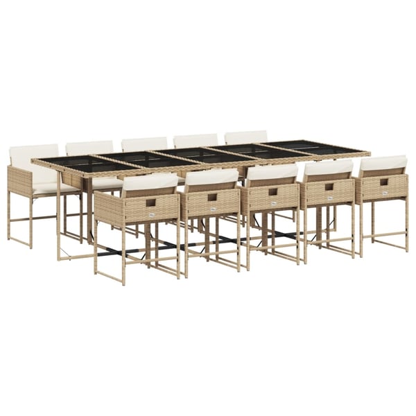 vidaXL spisebordssæt til haven 11 dele med hynder polyrattan beige