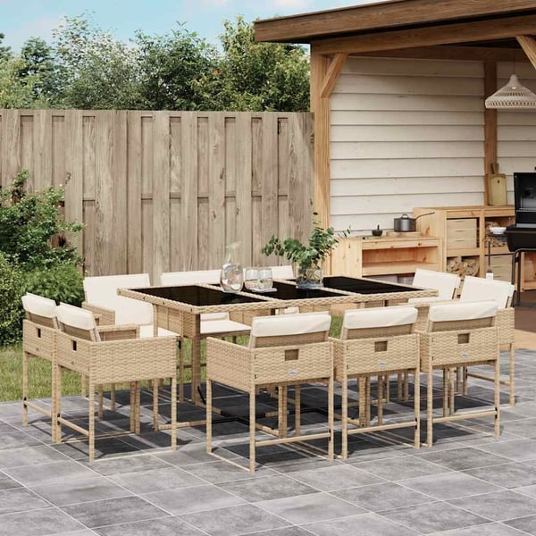 vidaXL spisebordssæt til haven 11 dele med hynder polyrattan beige