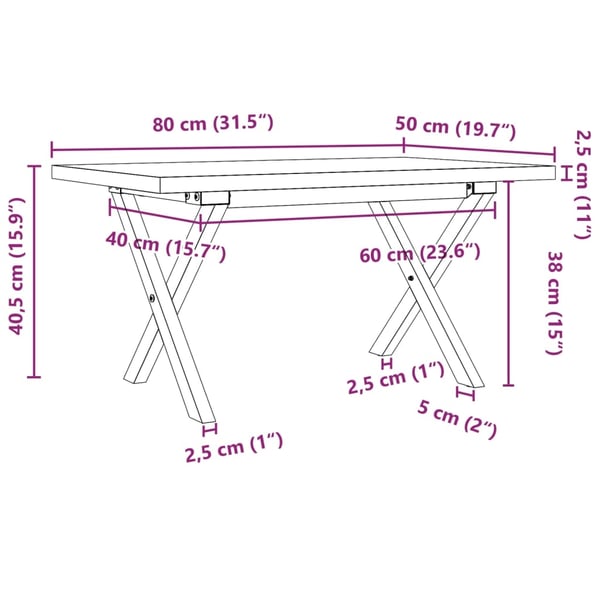 vidaXL Salongbord X-ramme 80x50x40,5 cm heltre furu og stål