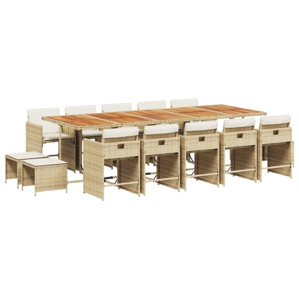 vidaXL spisebordssæt til haven 15 dele med hynder polyrattan beige
