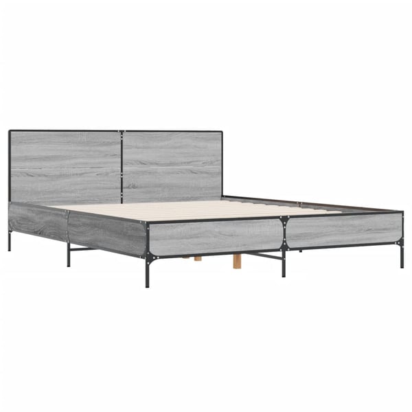 vidaXL sengestel 135x190 cm konstrueret træ og metal grå sonoma-eg