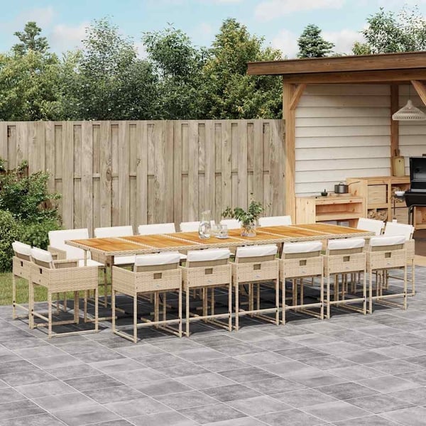 vidaXL spisebordssæt til haven 17 dele med hynder polyrattan beige