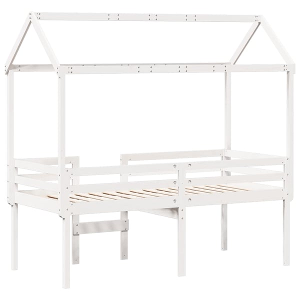 vidaXL Høyseng med tak hvit 75x190 cm heltre furu