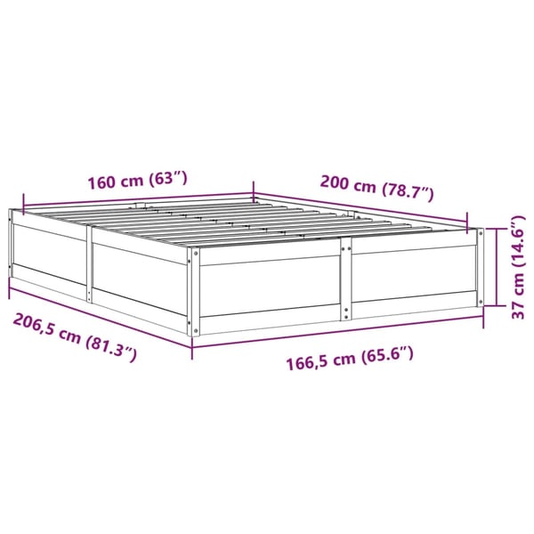 vidaXL Sengeramme uten madrass voksbrun 160x200 cm heltre furu