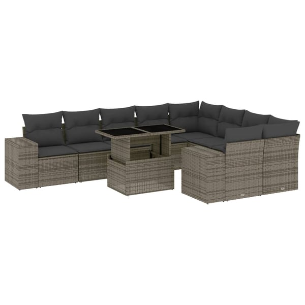 vidaXL sofasæt til haven 10 dele med hynder polyrattan grå