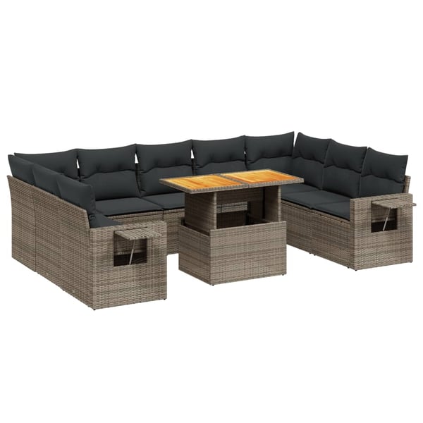 vidaXL sofasæt til haven 10 dele med hynder polyrattan grå