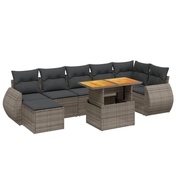 vidaXL sofasæt til haven 8 dele med hynder polyrattan grå