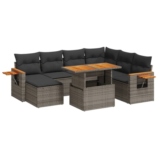 vidaXL sofasæt til haven 8 dele med hynder polyrattan grå