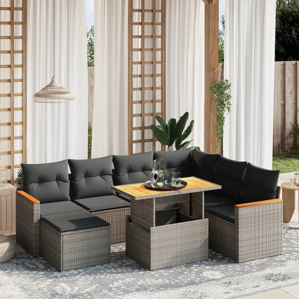 vidaXL sofasæt til haven 8 dele med hynder polyrattan grå