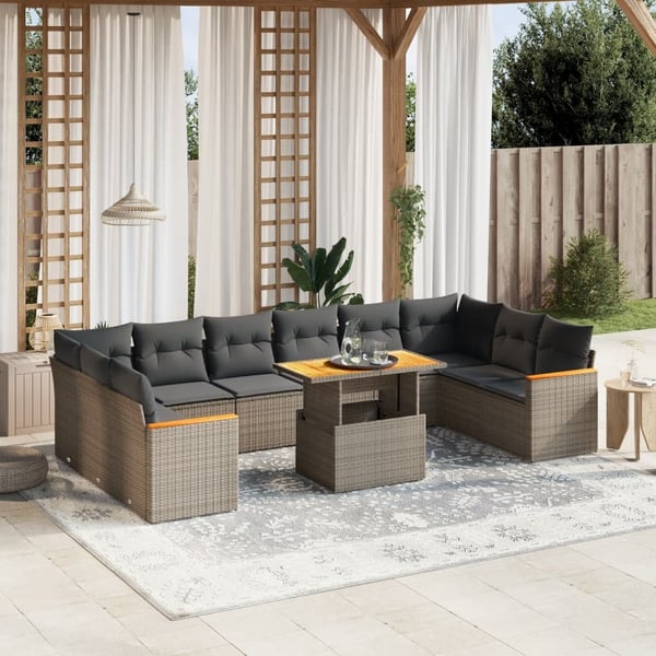 vidaXL loungesæt til haven 11 dele med hynder polyrattan grå
