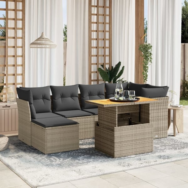 vidaXL sofaesæt til haven 7 dele med hynder polyrattan grå