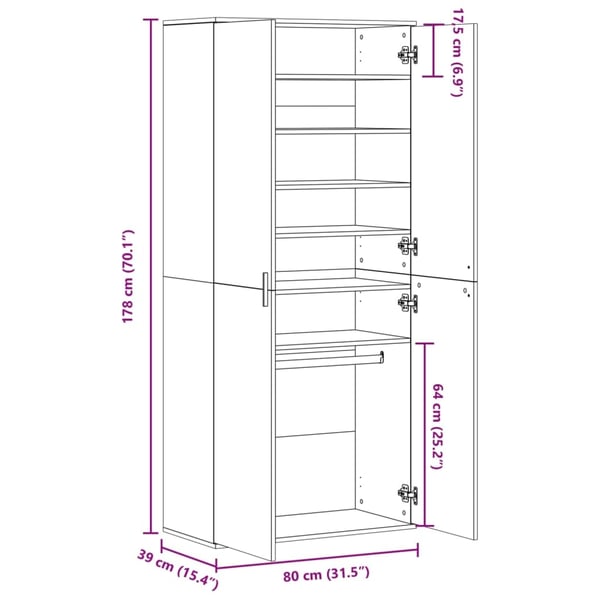 vidaXL Skoskap hvit 80x39x178 cm sponplate