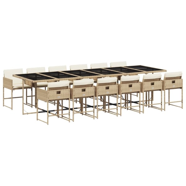 vidaXL spisebordssæt til haven 13 dele med hynder polyrattan beige