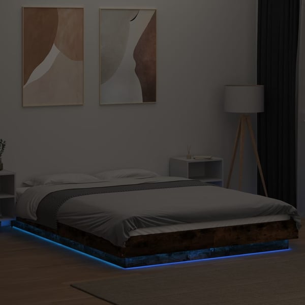 vidaXL Sengeramme med LED-lys røkt eik 120x200 cm konstruert tre